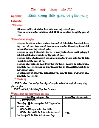 Giáo án Đạo đức 2 - Bài 5: Kính trọng thầy giáo, cô giáo