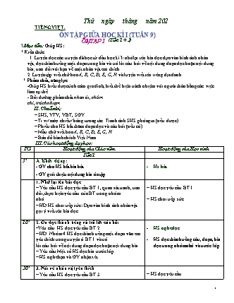 Giáo án Tiếng Việt 2 - Sách Chân trời sáng tạo - Tuần 9