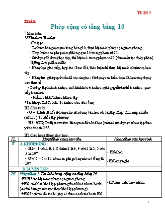 Giáo án Toán Lớp 2 - Tuần 5 - Năm học 2015-2016