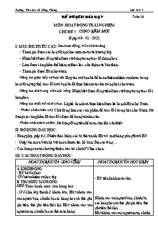 Kế hoạch bài dạy Hoạt động trải nghiệm Lớp 2 - Sách Chân trời sáng tạo - Tuần 20 - Năm học 2021-2022 - Trường Tiểu học Lê Hồng Phong