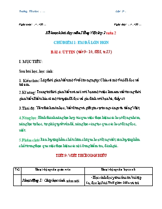 Kế hoạch bài dạy môn Tiếng Việt Lớp 2 (Chân trời sáng tạo) - Bài 4: Út Tin (Tiết 9+10)