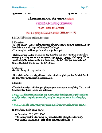 Kế hoạch bài dạy môn Tiếng Việt Lớp 2 (Chân trời sáng tạo) - Tuần 26, Bài 3: Mùa lúa chín (Tiết 1+2)