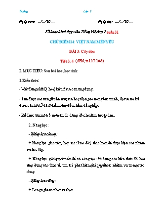Kế hoạch bài dạy môn Tiếng Việt Lớp 2 (Chân trời sáng tạo) - Tuần 31, Bài 3: Cây dừa (Tiết 3+4)
