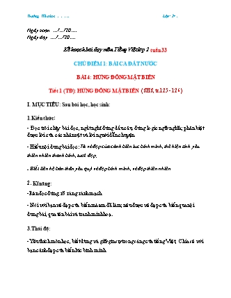 Kế hoạch bài dạy môn Tiếng Việt Lớp 2 (Chân trời sáng tạo) - Tuần 33, Bài 4: Hừng đông mặt biển (Tiết 1)