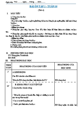 Kế hoạch bài dạy môn Tiếng Việt Lớp 2 (Chân trời sáng tạo) - Tuần 35, Tiết 4: Bài ôn tập 2