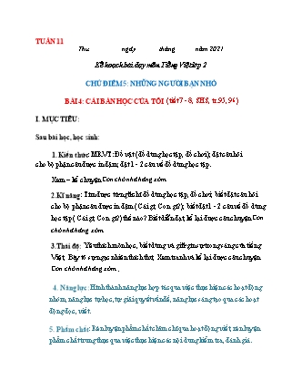 Kế hoạch bài dạy môn Tiếng Việt Lớp 2 (Chân trời sáng tạo) - Tuần 11, Bài 4: Cái bàn học của tôi (Tiết 7+8)