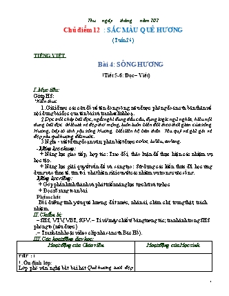 Kế hoạch bài dạy môn Tiếng Việt Lớp 2 (Chân trời sáng tạo) - Tuần 26, Bài 4: Sông Hương (Tiết 5+6)