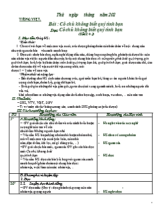 Kế hoạch bài dạy môn Tiếng Việt Lớp 2 (Chân trời sáng tạo) - Tuần 10, Bài: Cô chủ không biết quý tình bạn (Tiết 1+2)