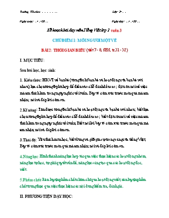 Kế hoạch bài dạy môn Tiếng Việt Lớp 2 (Chân trời sáng tạo) - Tuần 3, Bài 2: Thời gian biểu (Tiết 7+8)