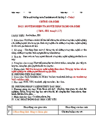 Kế hoạch bài dạy môn Tự nhiên và Xã hội Lớp 2 (Chân trời sáng tạo) - Bài 2: Người nghiệp của người thân trong gia đình