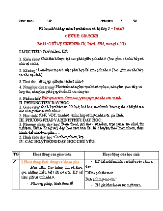 Kế hoạch bài dạy môn Tự nhiên và Xã hội Lớp 2 (Chân trời sáng tạo) - Bài 4: Giữ vệ sinh nhà ở