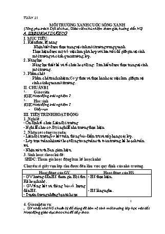 Kế hoạch bồi dưỡng Hoạt động trải nghiệm 2 (Chân trời sáng tạo) - Tuần 31: Môi trường xanh, cuộc sống xanh