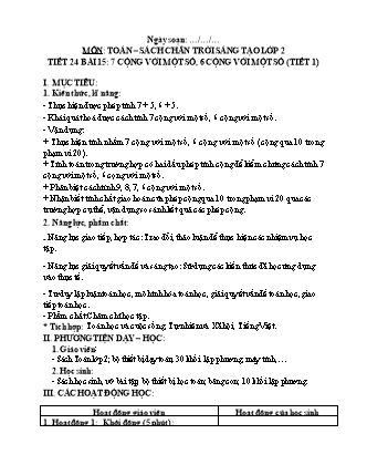 Kế hoạch dạy học Toán Lớp 2 (Chân trời sáng tạo) - Bài 15: 7 cộng với một số, 6 cộng với một số