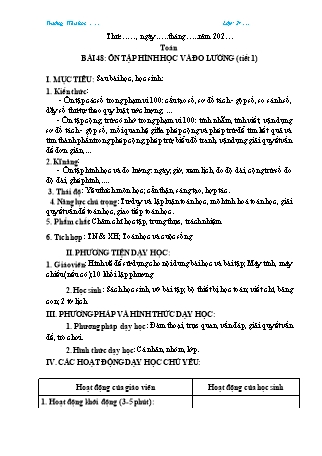 Kế hoạch dạy học Toán Lớp 2 (Chân trời sáng tạo) - Bài 48: Ôn tập hình học và đo lường (Tiết 1+2)