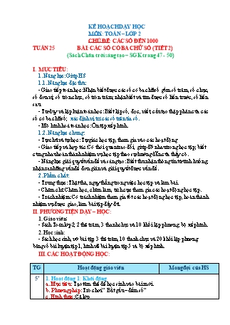 Kế hoạch dạy học Toán Lớp 2 (Chân trời sáng tạo) - Bài: Các số có ba chữ số (Tiết 2)