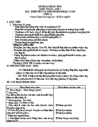 Kế hoạch dạy học Toán Lớp 2 (Chân trời sáng tạo) - Bài: Phép trừ có nhớ trong phạm vi 100 (Tiết 3)