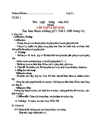 Kế hoạch dạy học Toán Lớp 2 (Chân trời sáng tạo) - Ôn tập và bổ sung: Em làm được những gì? (Tiết 1)