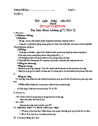 Kế hoạch dạy học Toán Lớp 2 (Chân trời sáng tạo) - Ôn tập và bổ sung: Em làm được những gì? (Tiết 2)