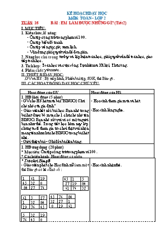 Kế hoạch dạy học Toán Lớp 2 (Chân trời sáng tạo) - Tuần 16, Bài: Em làm được những gì? (Tiết 2)