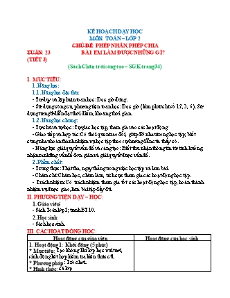 Kế hoạch dạy học Toán Lớp 2 (Chân trời sáng tạo) - Tuần 23, Bài: Em làm được những gì? (Tiết 3)