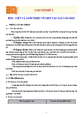 Giáo án Chuyên đề học tập Ngữ văn 11 (Chân trời sáng tạo) - Chuyên đề 3: Đọc, viết và giới thiệu về một tác giả văn học