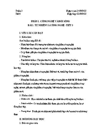 Giáo án Công nghệ 3 (Chân trời sáng tạo) - Phần 1: Công nghệ và đời sống - Bài 1: Tự nhiên và công nghệ (Tiết 3) - Năm học 2022-2023