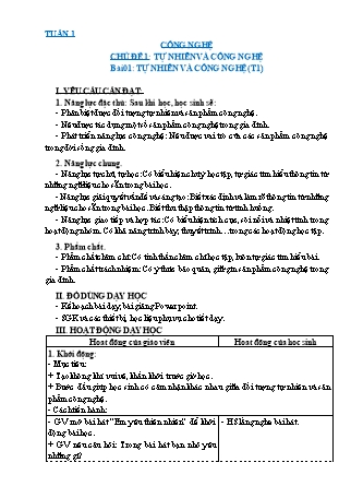 Giáo án Công nghệ 3 (Kết nối tri thức với cuộc sống) - Tuần 1, 2, 3