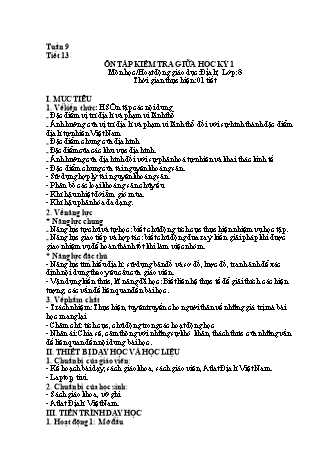 Giáo án Địa lí 8 (Chân trời sáng tạo) - Tuần 9, Tiết 13: Ôn tập kiểm tra giữa học kỳ 1