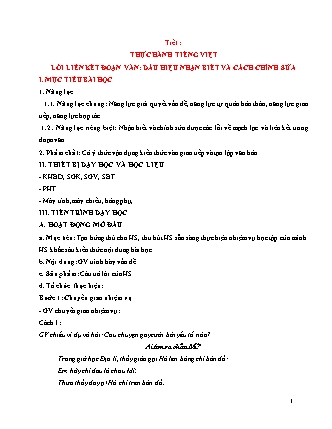 Giáo án Ngữ văn 10 (Chân trời sáng tạo) - Bài 1, Thực hành Tiếng Việt: Lỗi liên kết đoạn văn: Dấu hiệu nhận biết và cách chỉnh sửa