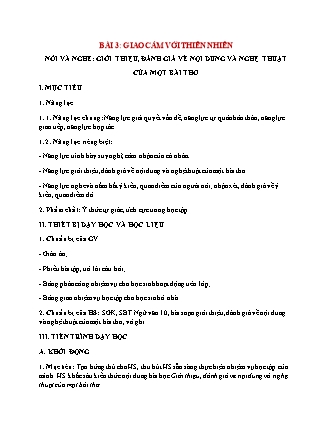 Giáo án Ngữ văn 10 (Chân trời sáng tạo) - Bài 3: Giao cảm với thiên nhiên - Nói và nghe: Giới thiệu, đánh giá về nội dung và nghệ thuật của một bài thơ