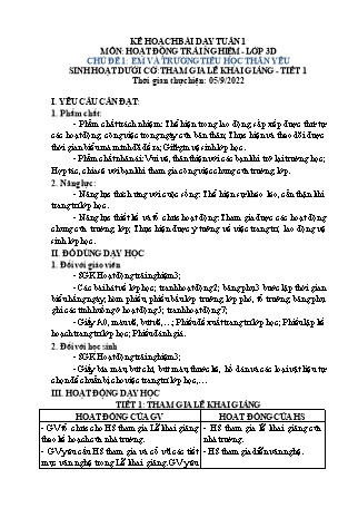 Kế hoạch bài dạy Hoạt động trải nghiệm 3 (Chân trời sáng tạo) - Chủ đề 1: Em và trường tiểu học thân yêu - Năm học 2022-2023