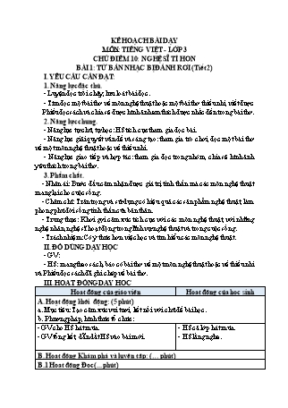 Kế hoạch bài dạy Tiếng Việt 3 (Chân trời sáng tạo) - Chủ điểm 10: Nghệ sĩ tí hon - Bài 1: Từ bản nhạc bị đánh rơi (Tiết 2)