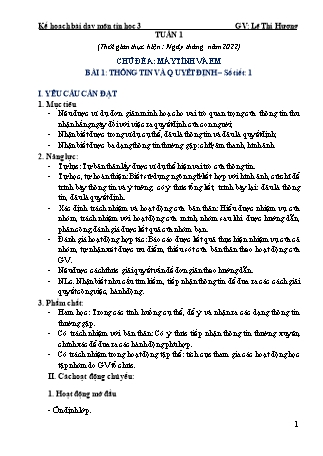 Kế hoạch bài dạy Tin học 3 (Chân trời sáng tạo) - Chương trình cả năm - Năm học 2022-2023 - Lê Thị Hương